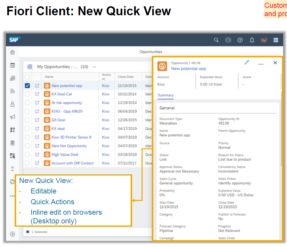 Fiori Client: New Quick View Fiori Client: New Quick View