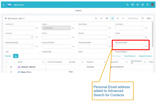 Search Contacts by personal e-mail address Search Contacts by personal e-mail address