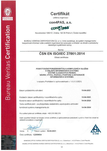 Certifikát ISO ISM 27001