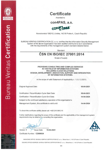 ISO ISM 27001 certificate